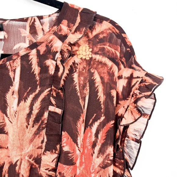 NWT Scotch & Soda Brown Palm Tree Patterned Sheer Blouse - Picture 4 of 13